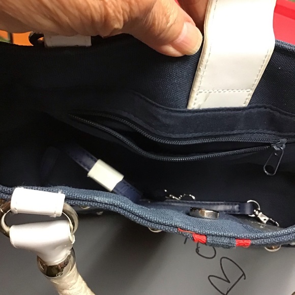 HAND BAG WITH snap closure,    Zipper, inside pocket, windows in front,  blue - Picture 3 of 6